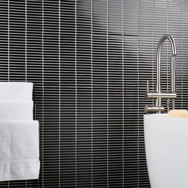 Black Glossy Porcelain Stacked Mosaic Tile 11.19x11.9