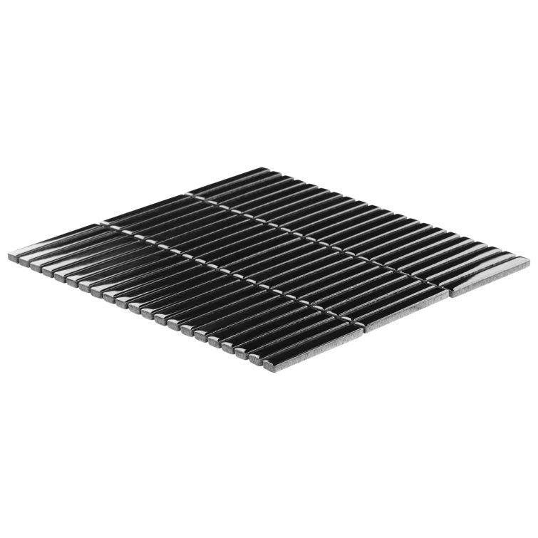 Black Glossy Porcelain Stacked Mosaic Tile 11.19x11.9