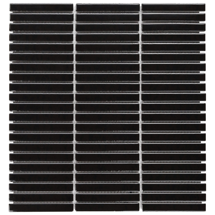 Black Glossy Porcelain Stacked Mosaic Tile 11.19x11.9