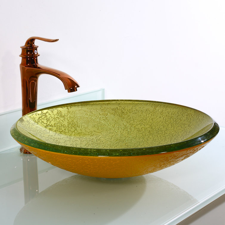Lime and Yellow Textured Glass Circular Bathroom Sink