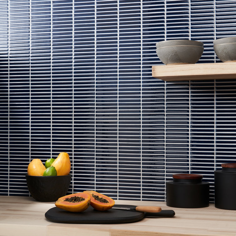 Royal Blue Glossy Porcelain Stacked Mosaic Tile 11x12