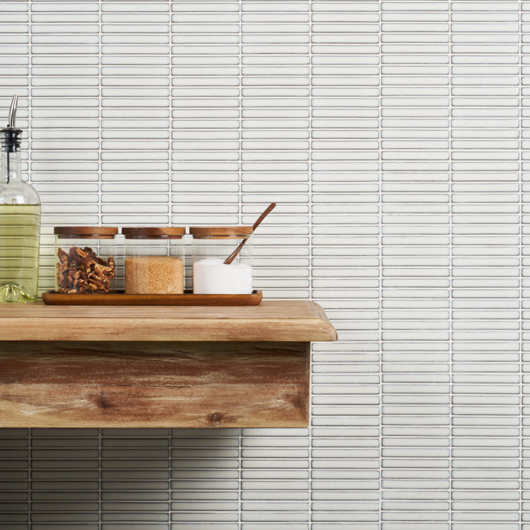 Snow White Glossy Porcelain Stacked Mosaic Tile 11.19 x 11.9 Inch