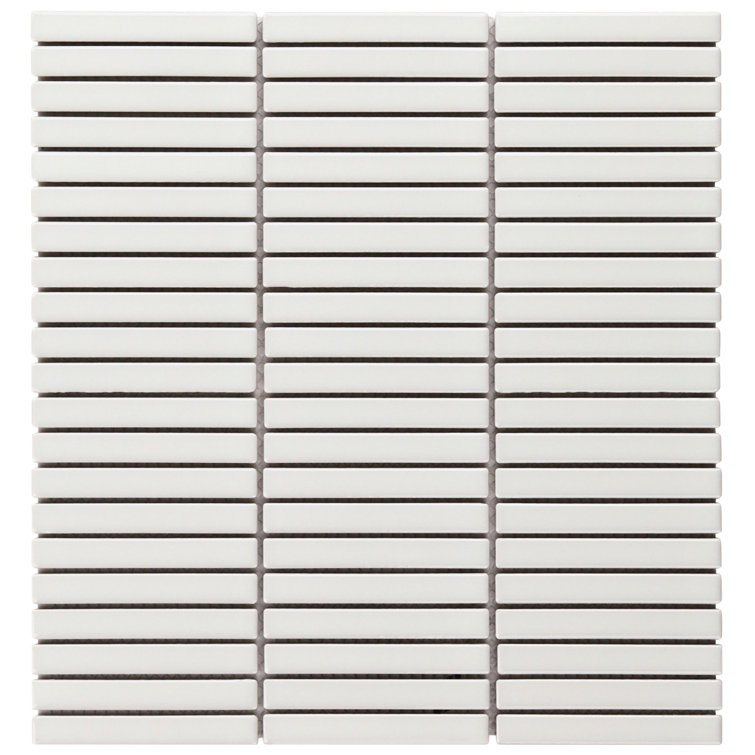 White Glossy Porcelain Stacked Mosaic Tile 11.19 x 11.9 Inch
