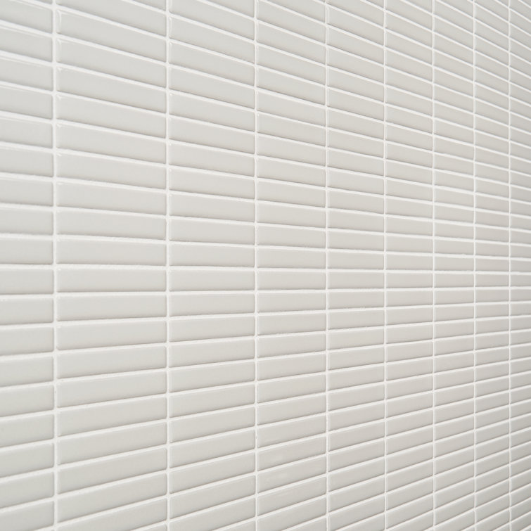 White Glossy Porcelain Stacked Mosaic Tile 11.19 x 11.9 Inch