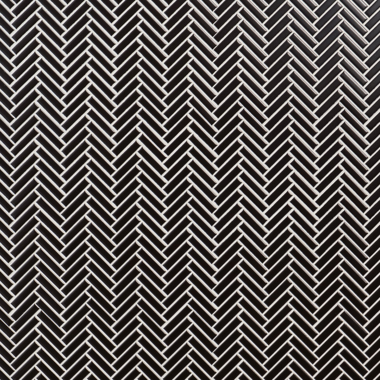 Black Matte Porcelain Herringbone Mosaic Tile 11x11