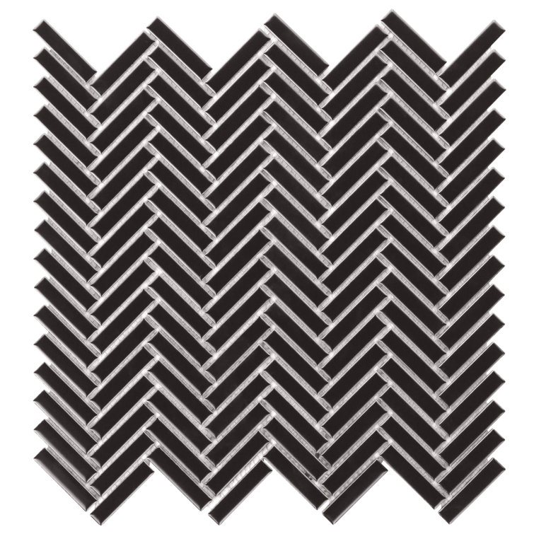 Black Matte Porcelain Herringbone Mosaic Tile 11x11