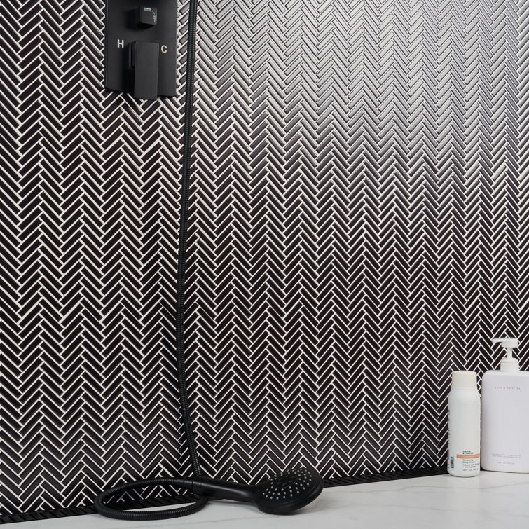 Black Matte Porcelain Herringbone Mosaic Tile 11x11