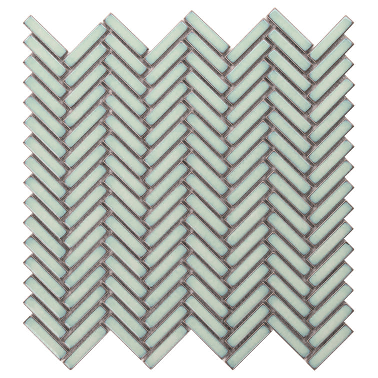 Mint Green Glossy Porcelain Herringbone Mosaic Tile 11.14 in. x 11.14 in.
