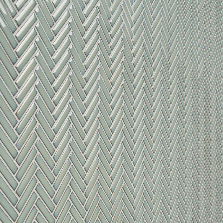 Mint Green Glossy Porcelain Herringbone Mosaic Tile 11.14 in. x 11.14 in.