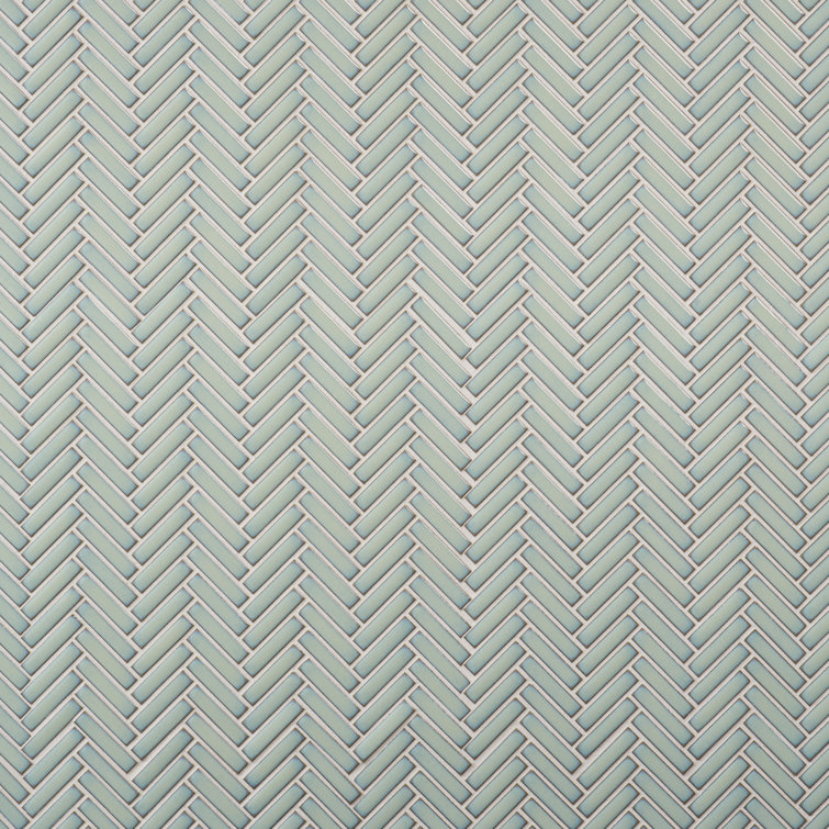 Mint Green Glossy Porcelain Herringbone Mosaic Tile 11.14 in. x 11.14 in.