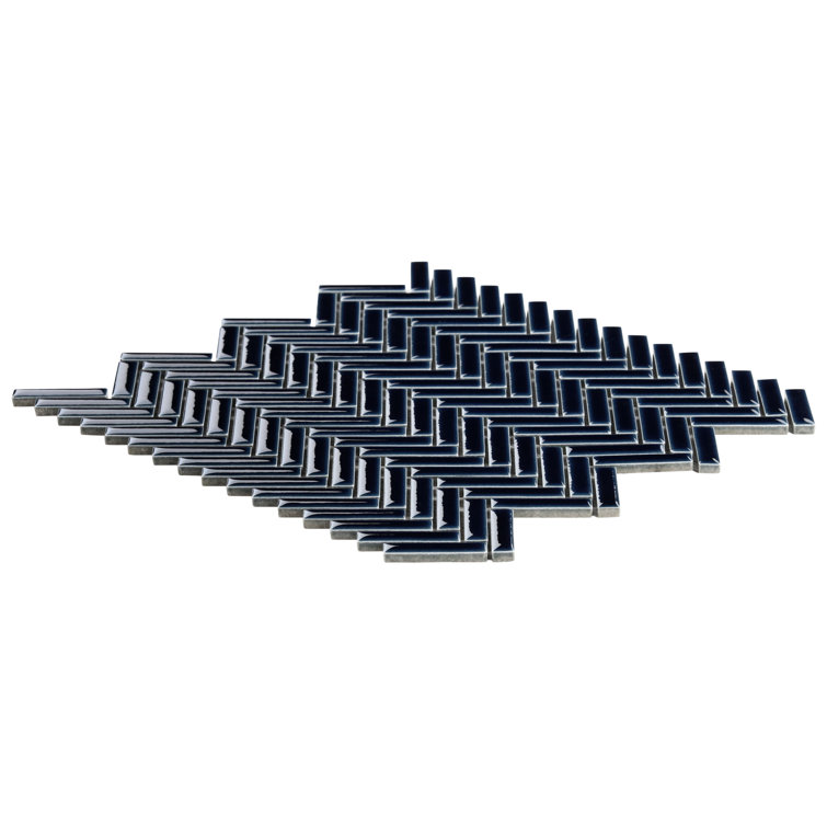 Royal Blue Glossy Porcelain Herringbone Mosaic Tile 11.14 in. x 11.14 in.