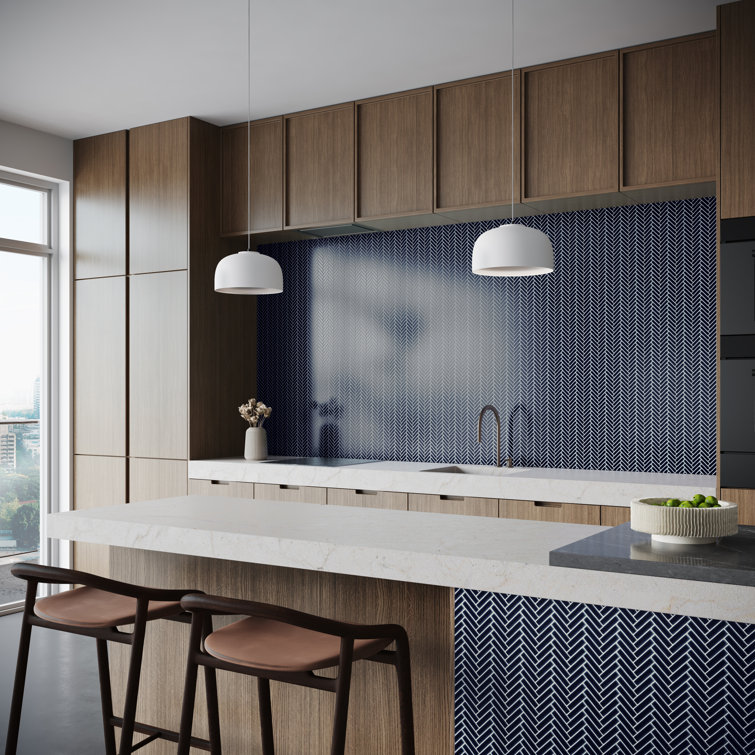 Royal Blue Glossy Porcelain Herringbone Mosaic Tile 11.14 in. x 11.14 in.