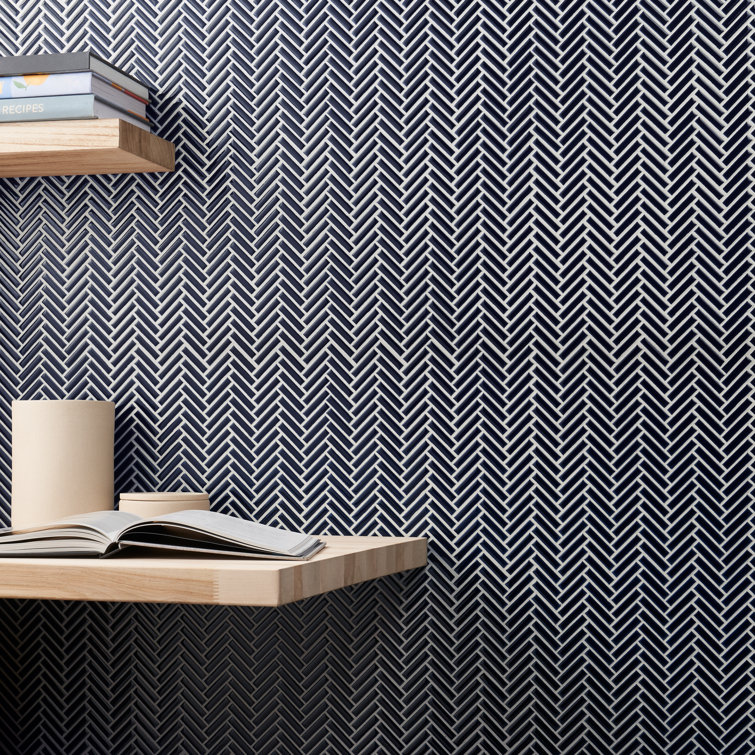 Royal Blue Glossy Porcelain Herringbone Mosaic Tile 11.14 in. x 11.14 in.