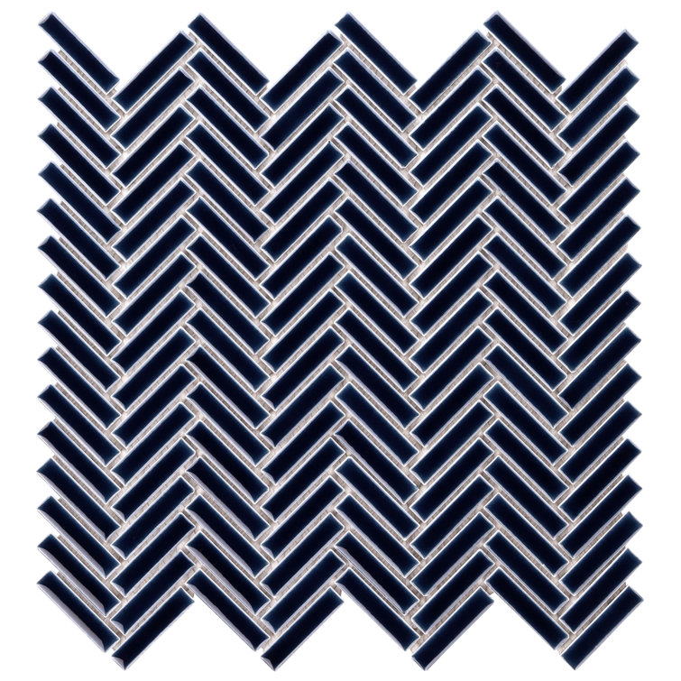 Royal Blue Glossy Porcelain Herringbone Mosaic Tile 11.14 in. x 11.14 in.
