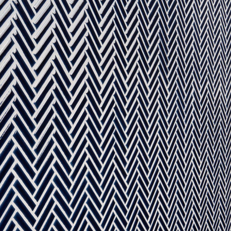 Royal Blue Glossy Porcelain Herringbone Mosaic Tile 11.14 in. x 11.14 in.