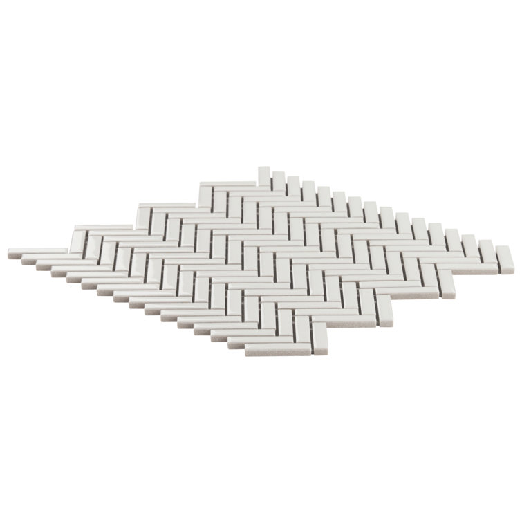 White Herringbone 11x11 Glossy Porcelain Mosaic Tile