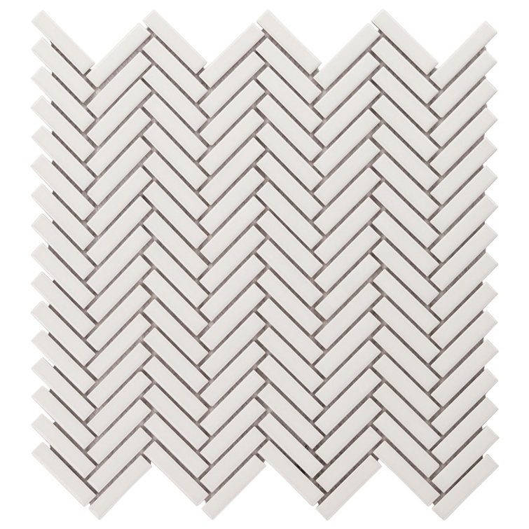 White Herringbone 11x11 Glossy Porcelain Mosaic Tile
