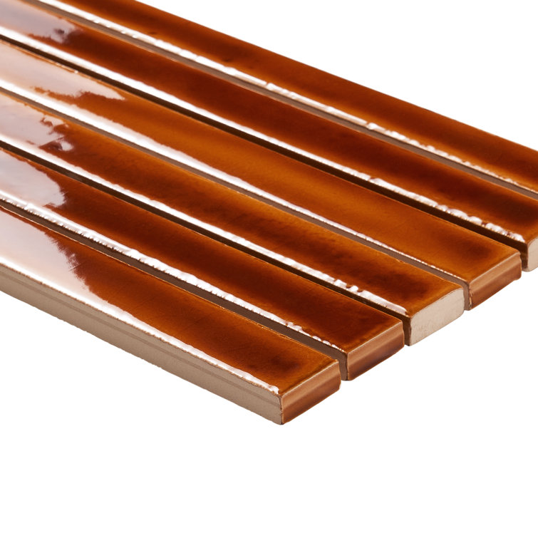 Honey Brown Glossy Ceramic Mosaic Wall Tile Sheet