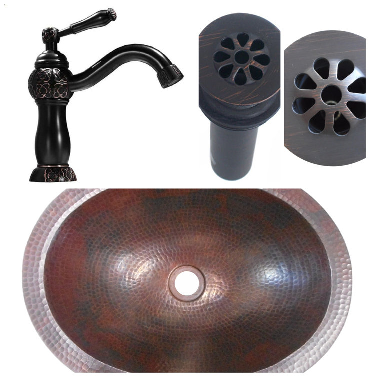 15'' Round Hand-Hammered Copper Vessel Sink with Pop-Up Drain