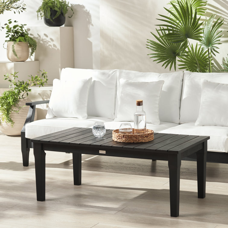 Black Solid Wood Rectangular Patio Coffee Table