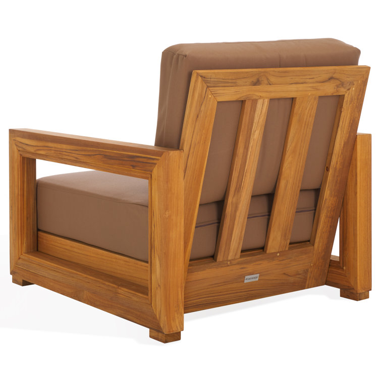 Natural Teak Outdoor Lounge Chair with Brown Cushions
