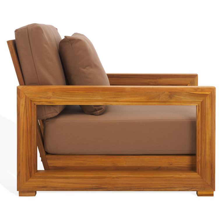 Natural Teak Outdoor Lounge Chair with Brown Cushions