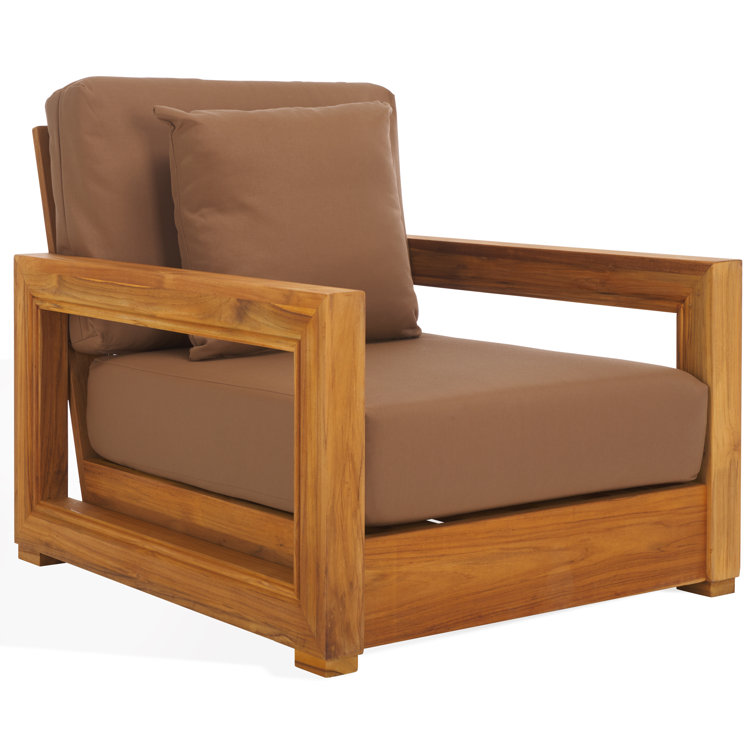 Natural Teak Outdoor Lounge Chair with Brown Cushions