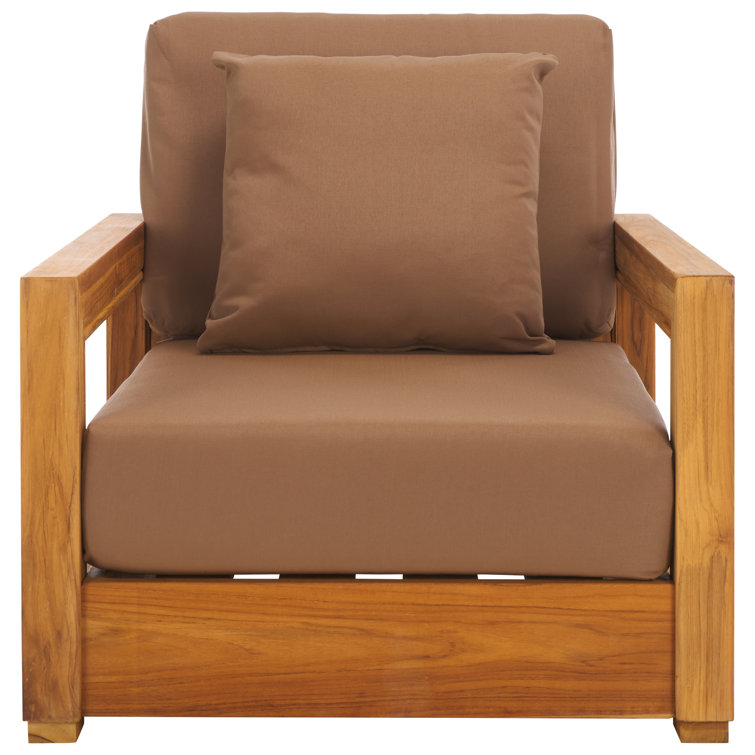 Natural Teak Outdoor Lounge Chair with Brown Cushions