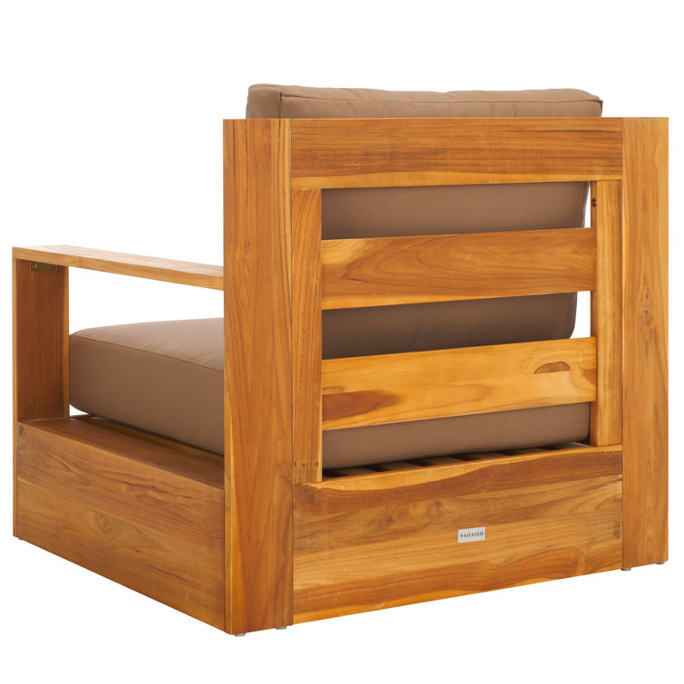 Natural Brazilian Teak Patio Chair with Brown Cushions