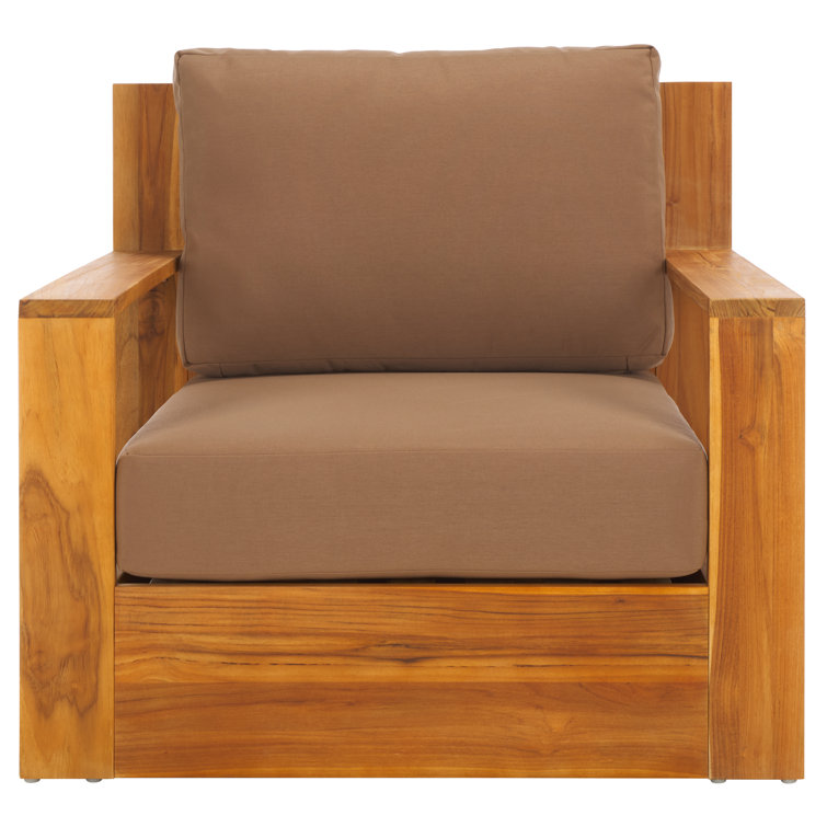 Natural Brazilian Teak Patio Chair with Brown Cushions