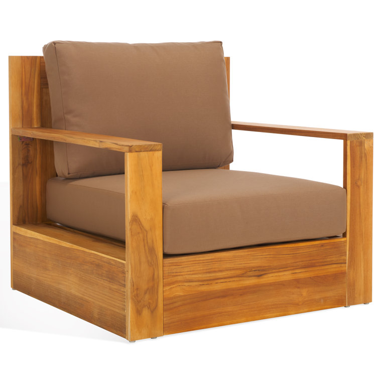 Natural Brazilian Teak Patio Chair with Brown Cushions