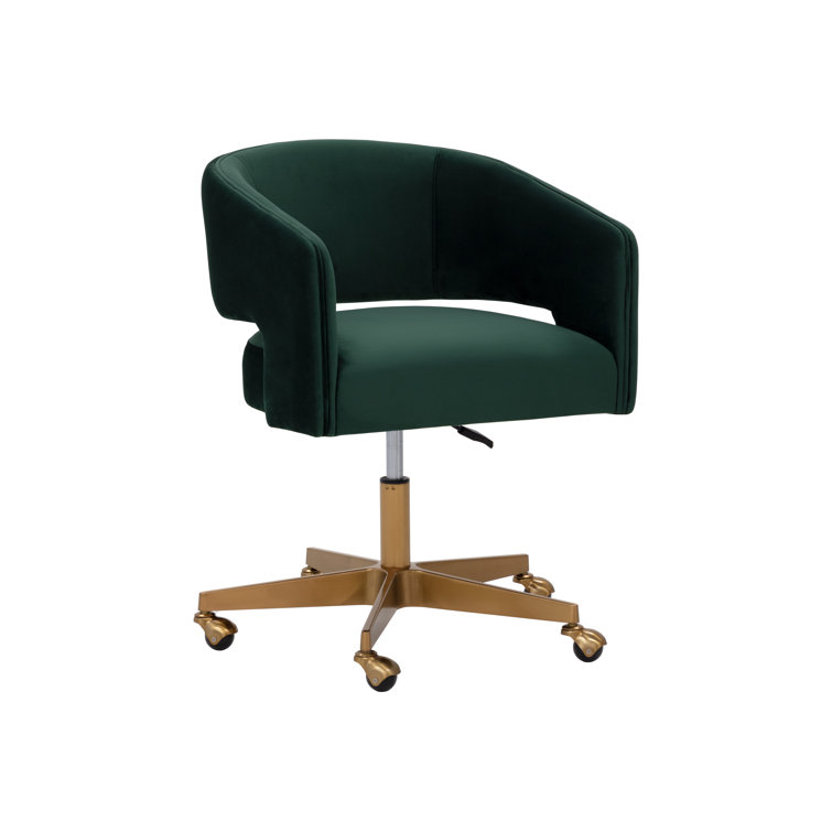 Deep Green Velvet Swivel Arm Chair with Gold Base