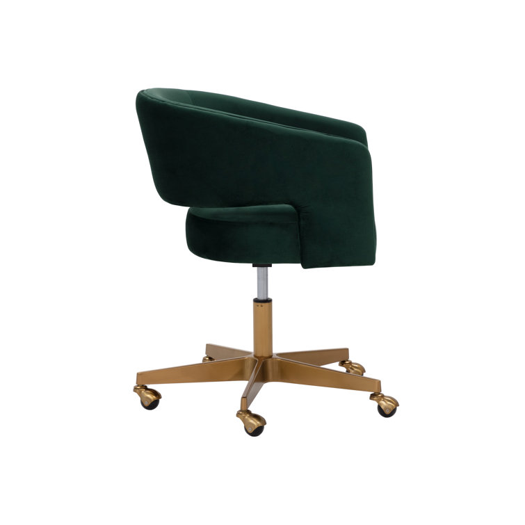 Deep Green Velvet Swivel Arm Chair with Gold Base