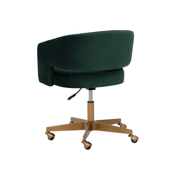 Deep Green Velvet Swivel Arm Chair with Gold Base