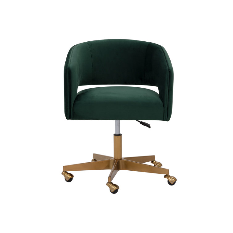 Deep Green Velvet Swivel Arm Chair with Gold Base