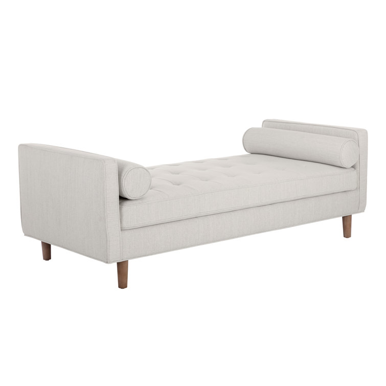 Cream Upholstered Mid-Century Modern Bench with Birch Wood Base