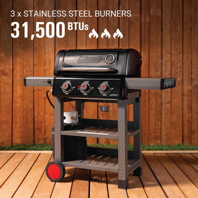 Coleman 3-Burner Stainless Steel Propane Gas Grill with Side Burner
