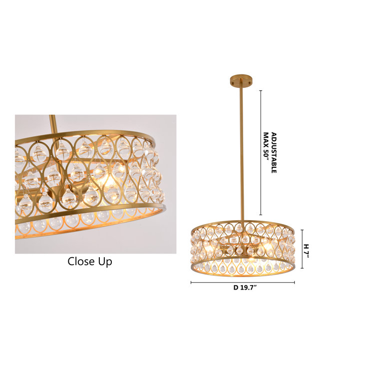 Elegant Black and Gold Metal Drum Chandelier with Clear Crystals