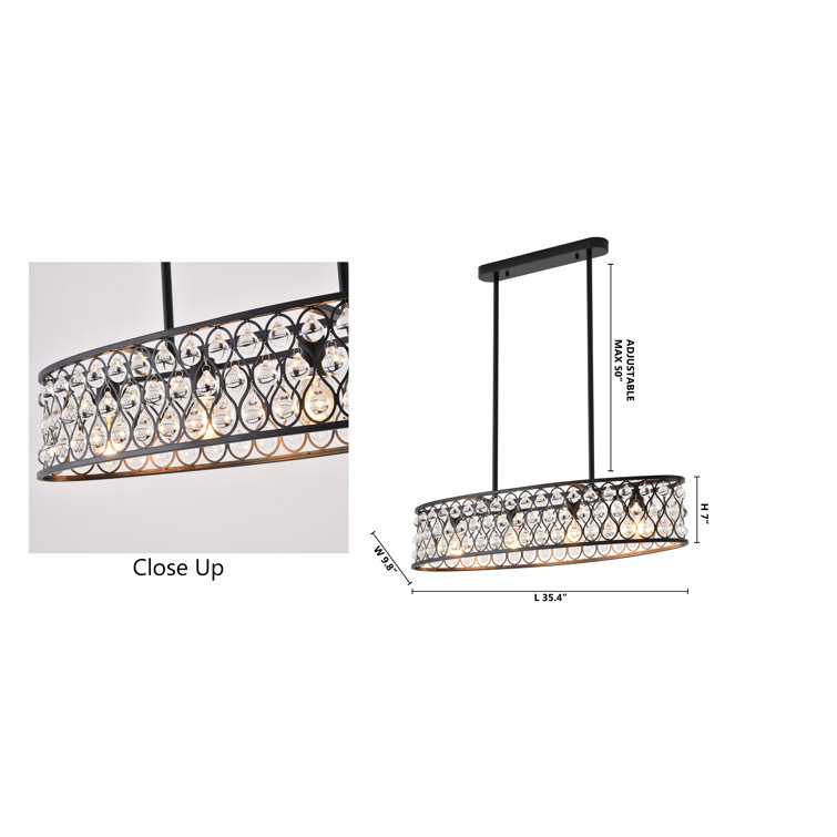 Black Metal 4-Light Chandelier with Clear Crystal Accents