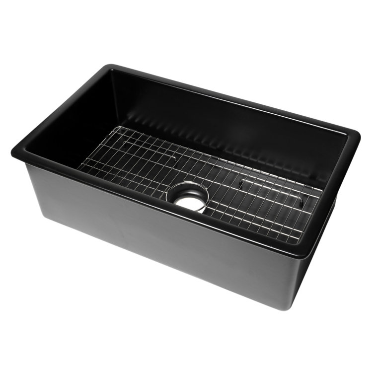 Black 32" Fireclay Farmhouse Drop-In Kitchen Sink