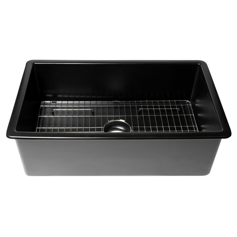 Black 32" Fireclay Farmhouse Drop-In Kitchen Sink