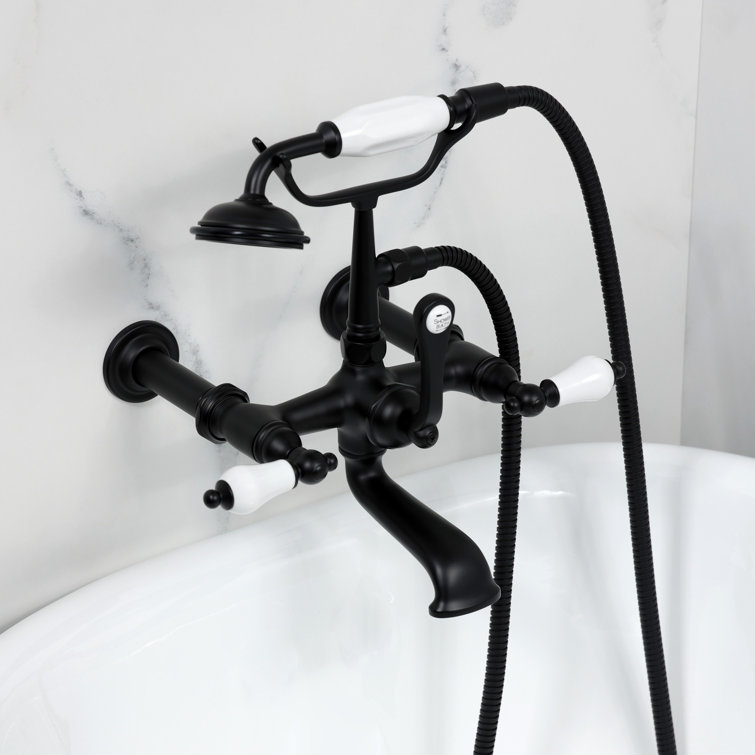Matte Black Vintage Wall Mount Tub Faucet with Hand Shower