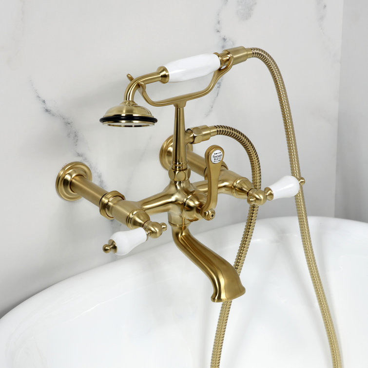 Vintage Brushed Brass Wall Mount Tub Faucet with Hand Shower
