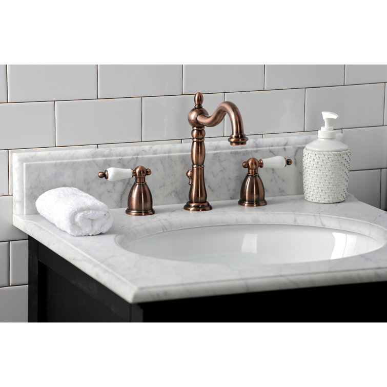 Heritage Antique Copper Widespread Bathroom Faucet with Brass Pop-Up