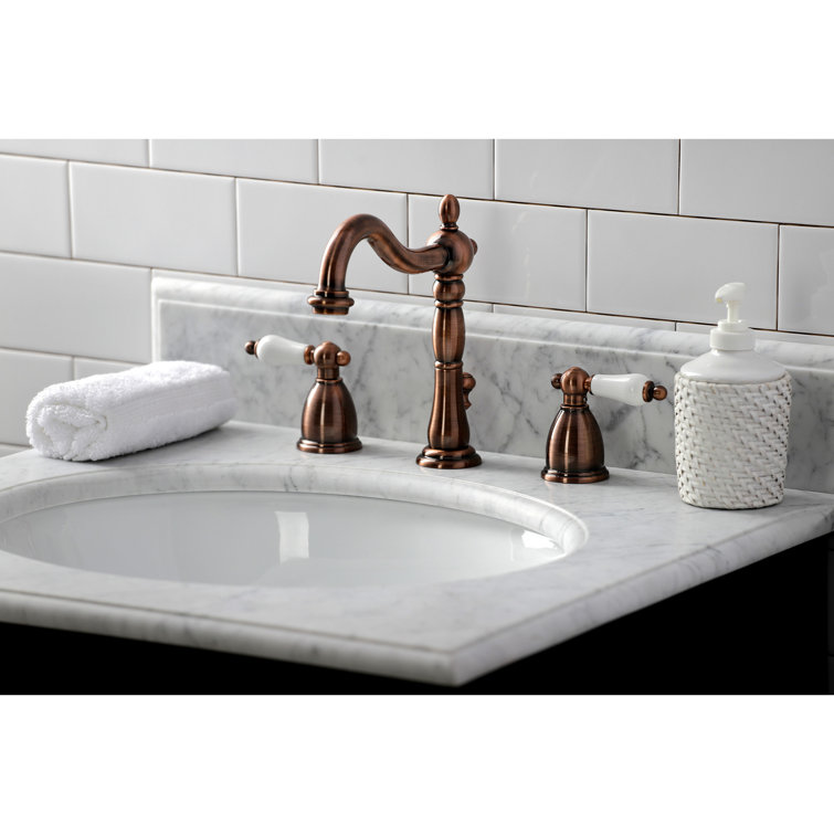 Heritage Antique Copper Widespread Bathroom Faucet with Brass Pop-Up