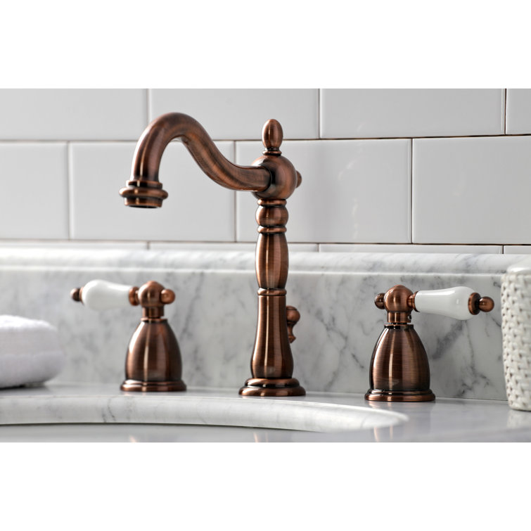 Heritage Antique Copper Widespread Bathroom Faucet with Brass Pop-Up
