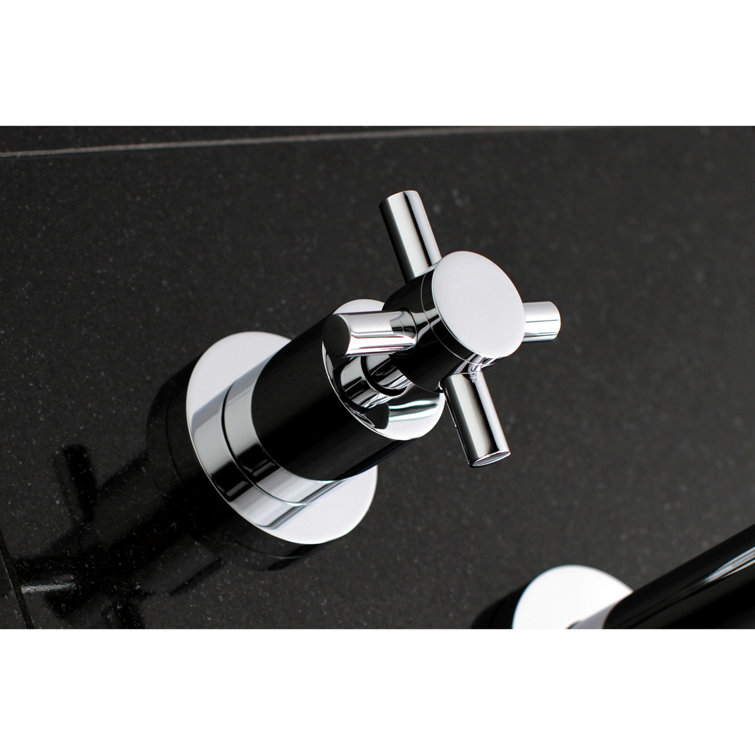 Polished Chrome Wall Mount Roman Tub Faucet with Cross Handles