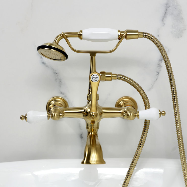 Vintage Brushed Brass Wall Mount Tub Faucet with Hand Shower