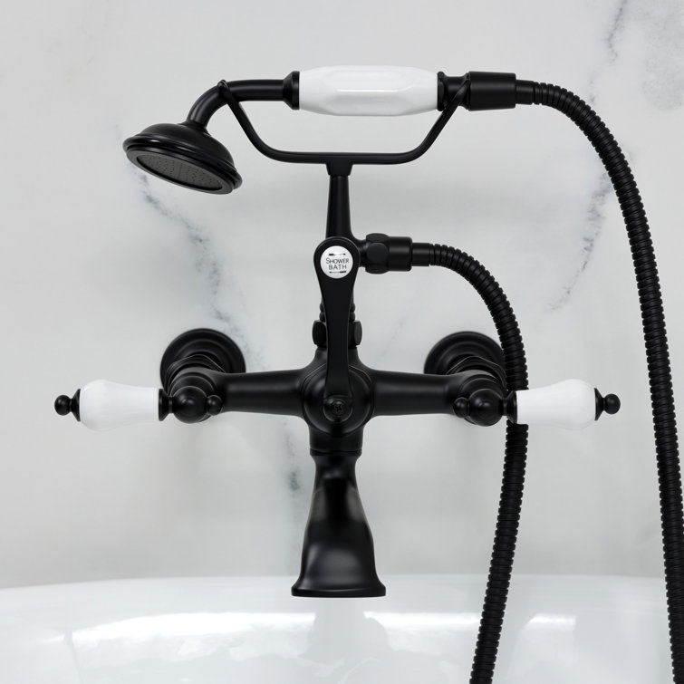 Matte Black Vintage Wall Mount Tub Faucet with Hand Shower