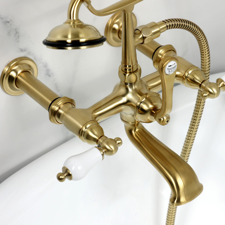 Vintage Brushed Brass Wall Mount Tub Faucet with Hand Shower